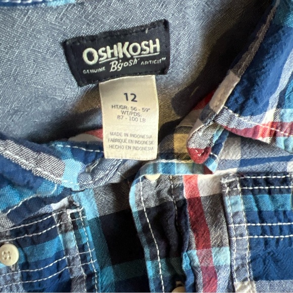 Oshkosh Boy’s Blue/white/red Plaid Longsleeve Button Up Size 12 - Picture 10 of 11